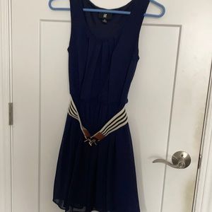 navy blue dress with belt